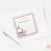 Paarse Groene Bosdieren Boekplaat / boek bord Vierkante Sticker (Envelop)
