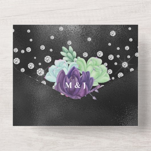 Paarse groene cactus eucalyptusbruinbruiloft all in one uitnodiging (Achterkant)