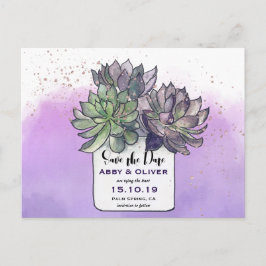 Paarse Groene Cactus Succulent Foto Opslaan De Dat Aankondigingskaart