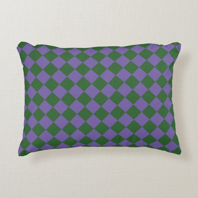 Paarse Groene Checker Diamantpatroon Accent Kussen (Voorkant)
