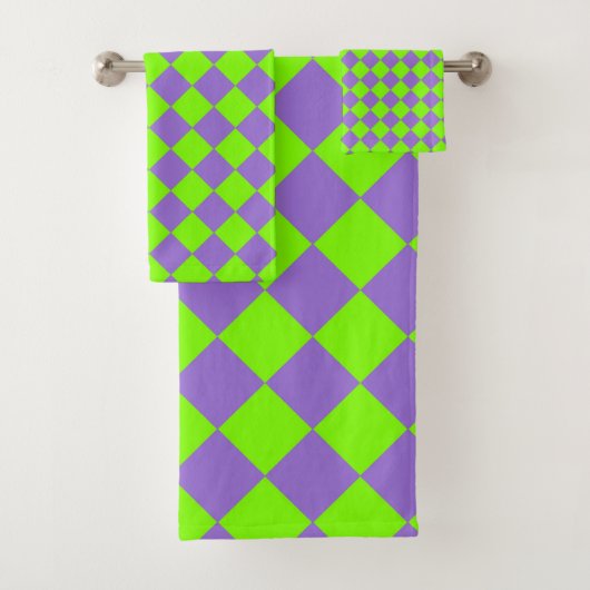 Paarse Groene Checker Diamantpatroon Bad Handdoek (Insitu)