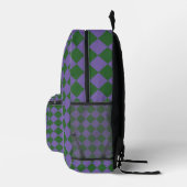 Paarse Groene Checker Diamantpatroon Bedrukte Rugzak (Rechts)