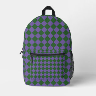 Paarse Groene Checker Diamantpatroon Bedrukte Rugzak