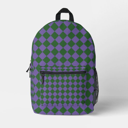 Paarse Groene Checker Diamantpatroon Bedrukte Rugzak (Voorkant)