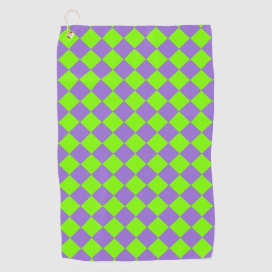 Paarse Groene Checker Diamantpatroon Golfhanddoek (Voorkant)