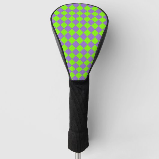Paarse Groene Checker Diamantpatroon Golfheadcover (Voorkant)