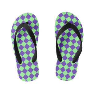 Paarse Groene Checker Diamantpatroon Kinder Teenslippers