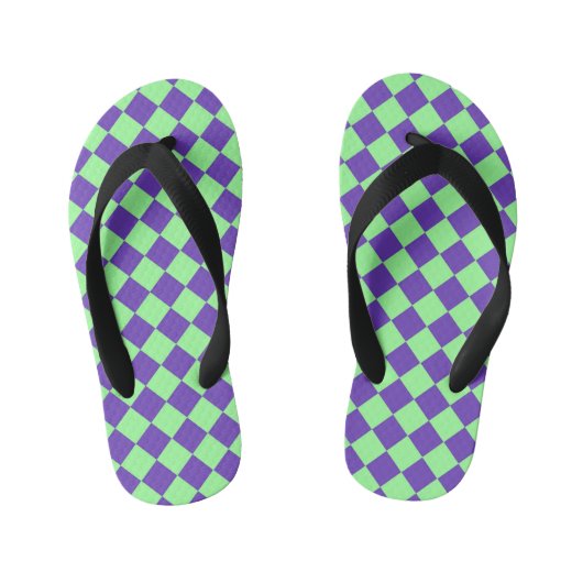 Paarse Groene Checker Diamantpatroon Kinder Teenslippers (Voetbed)