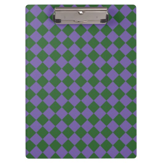 Paarse Groene Checker Diamantpatroon Klembord (Voorkant)
