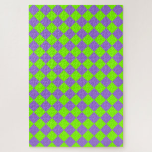 Paarse Groene Checker Diamantpatroon Legpuzzel