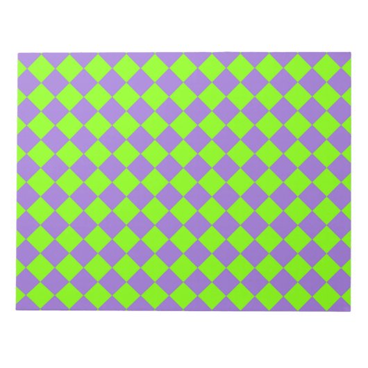 Paarse Groene Checker Diamantpatroon Notitieblok (Voorkant)
