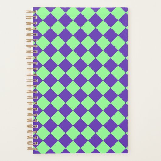 Paarse Groene Checker Diamantpatroon Planner (Voorkant)