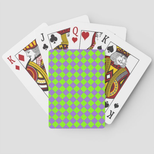 Paarse Groene Checker Diamantpatroon Pokerkaarten (Achterkant)