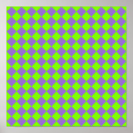Paarse Groene Checker Diamantpatroon Poster