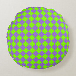 Paarse Groene Checker Diamantpatroon Rond Kussen