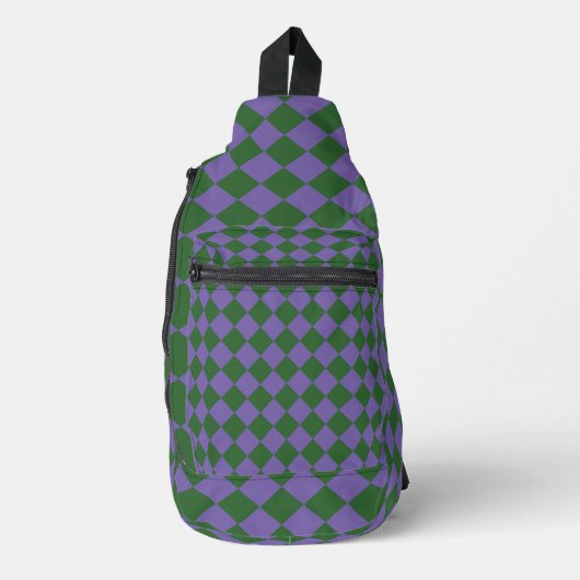 Paarse Groene Checker Diamantpatroon Sling Bag (Voorkant)