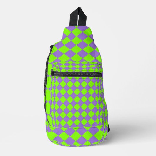 Paarse Groene Checker Diamantpatroon Sling Bag (Voorkant)