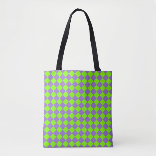 Paarse Groene Checker Diamantpatroon Tote Bag (Voorkant)