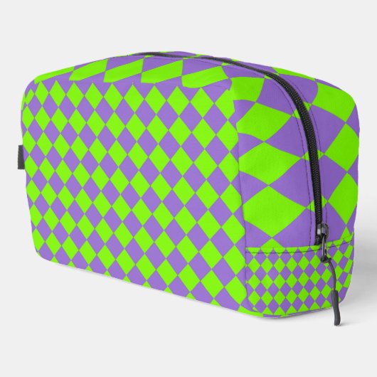 Paarse Groene Checker Diamond Pattern Toilettas Toilettasje (Rechterhoek)