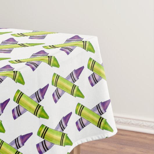 Paarse Groene Crayon Art Supplies Teacher Artist Tafelkleed (Voorbeeld)