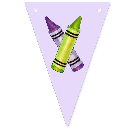 Paarse Groene Crayon Art Supplies Verjaardagsfeest Vlaggetjes (Eerste vlag)