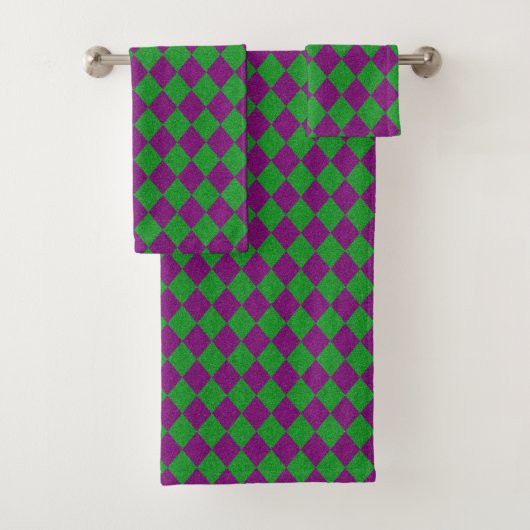 Paarse & Groene Diamant Glitter Bad Handdoek (Insitu)