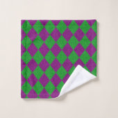 Paarse & Groene Diamant Glitter Bad Handdoek (Wasdoekje)