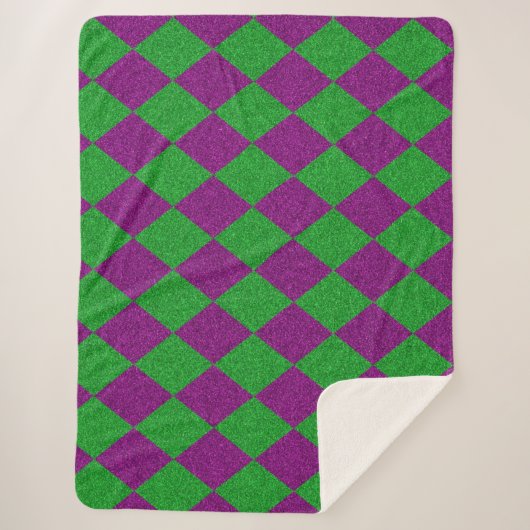 Paarse & Groene Diamant Glitter Sherpa Deken (Voorkant)