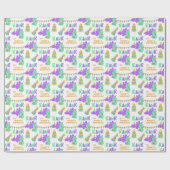 Paarse Groene Dinosaurus Party Kinderen Verjaardag Cadeaupapier (Vlak)