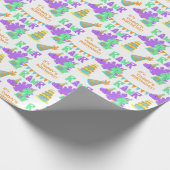 Paarse Groene Dinosaurus Party Kinderen Verjaardag Cadeaupapier (Hoek)