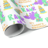 Paarse Groene Dinosaurus Party Kinderen Verjaardag Cadeaupapier (Rol Hoek)