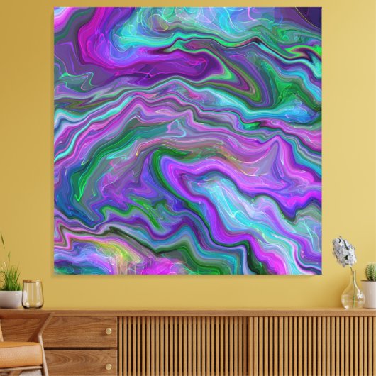 Paarse, groene en blauw-vochtige kunst canvas afdruk (Insitu (Woonkamer))