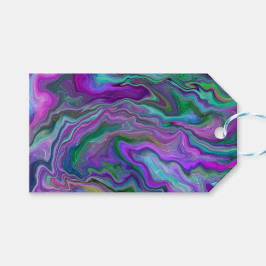 Paarse, groene en blauwe kunstmarmer cadeaulabel (Voorkant (Horizontaal))