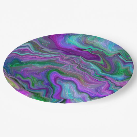 Paarse, groene en blauwe kunstmarmer papieren bordje (Gekanteld)