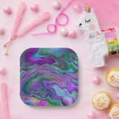 Paarse, groene en blauwe kunstmarmer papieren bordje (Feest)