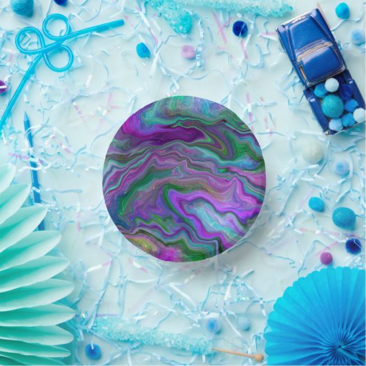 Paarse, groene en blauwe kunstmarmer papieren kommen (Feest)