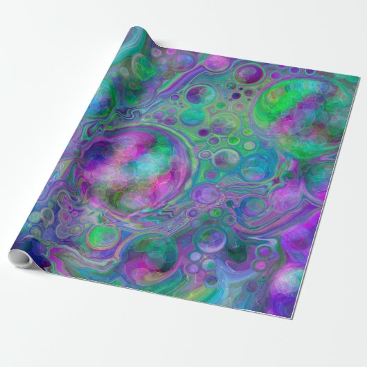 Paarse, groene en blauwe kunstmarmerdag cadeaupapier (Uitgerold)