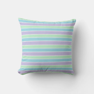 Paarse groene en blauwe pastel gestreept kussen