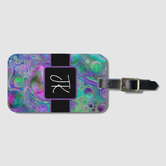 Paarse, groene en blauwe vette kunst Marmer Bokeh Bagagelabel (Voorkant (horizontaal))