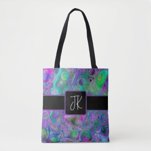 Paarse, groene en blauwe vette kunst Marmer Bokeh Tote Bag (Voorkant)