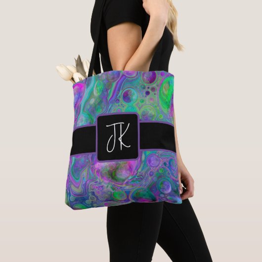 Paarse, groene en blauwe vette kunst Marmer Bokeh Tote Bag (Dichtbij)