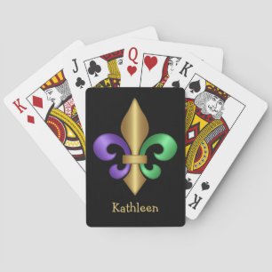 Paarse Groene en Gouden Mardi Gras Fleur de Lis Pokerkaarten