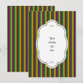 Paarse, groene en gouden mardi Gras Striped Uitnod Kaart (Voorkant / Achterkant)