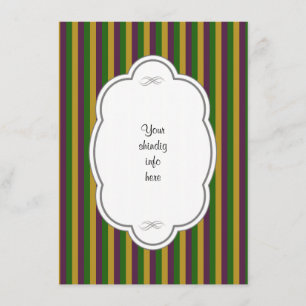 Paarse, groene en gouden mardi Gras Striped Uitnod Kaart