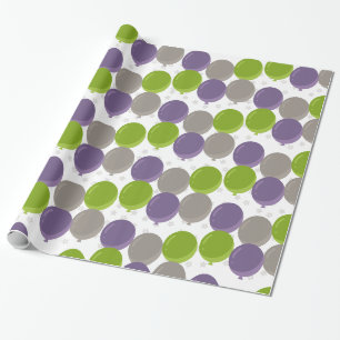 Paarse Groene en Grijze Verjaardagsballonnen Cadeaupapier