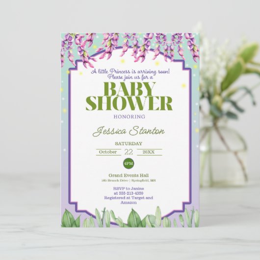 Paarse Groene en Roze Baby shower Uitnodiging (Staand voorkant)