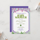 Paarse Groene en Roze Baby shower Uitnodiging (Voorkant / Achterkant in situ)