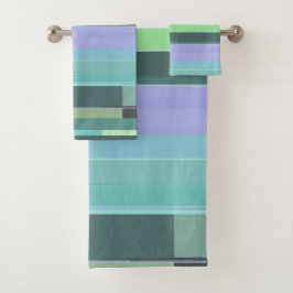 Paarse, groene en turquoise Abstracte strepen Bad Handdoek