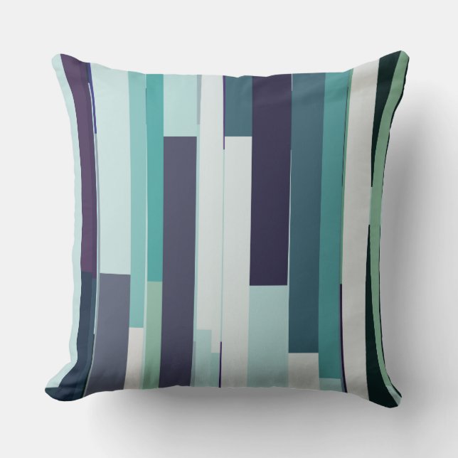 Paarse, groene en turquoise Abstracte strepen Kussen (Voorkant)
