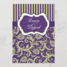 Paarse, Groene, en Witte Damask Huwelijksuitnodigi Kaart